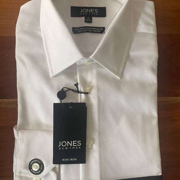 Jones New York Men's Solid Premium Dress Shirt - White - Large 16.5 - 32/33 - Picture 3 of 6